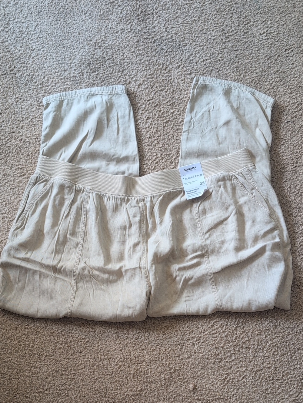 Sonoma Cream Elastic Waist Tapered Kids Pants